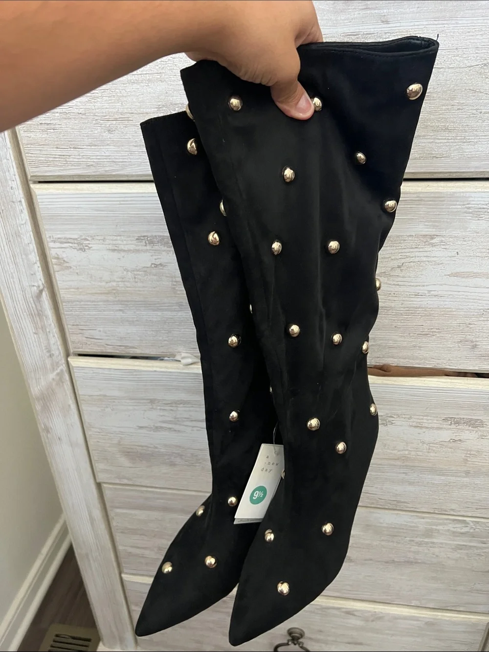 NWT Black Suede Studded Knee-High Women's Boots